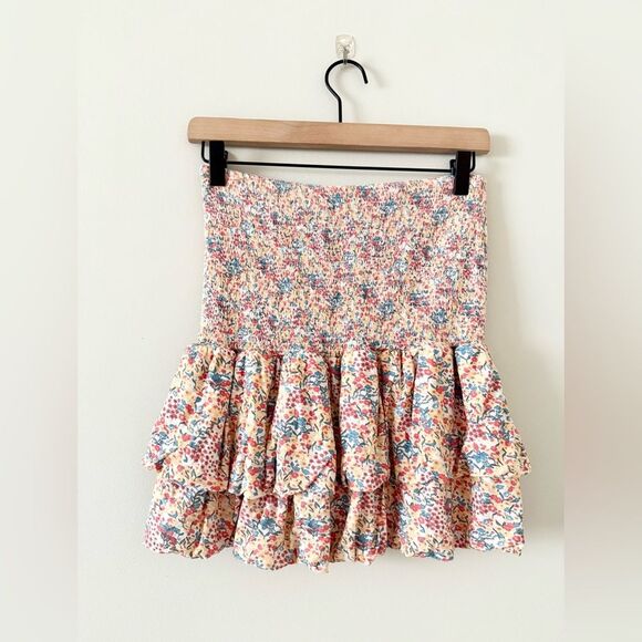 Nation LTD Mitzy Smocked Cotton Mini Ruffle Skirt in Flower Power Floral -  S - Picture 5 of 7